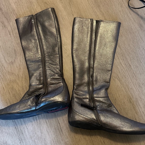 Prada Bronze Knee High Leather Boots - Picture 2 of 7